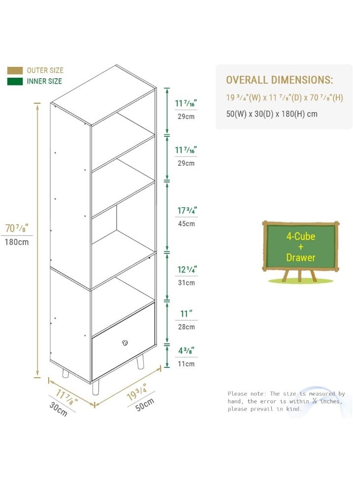 IOTXY Open Shelf Cube Bookcase - 71" Tall Mid-Century Large Bookshelf with Drawer and Deepen Display Storage Cabinet for Home Office, White - Image 2